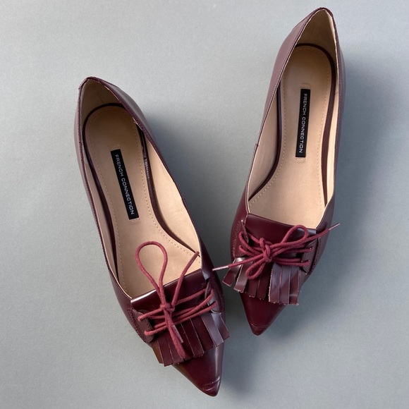 French Connection Burgundy flat shoes with laces - Picture 8 of 9